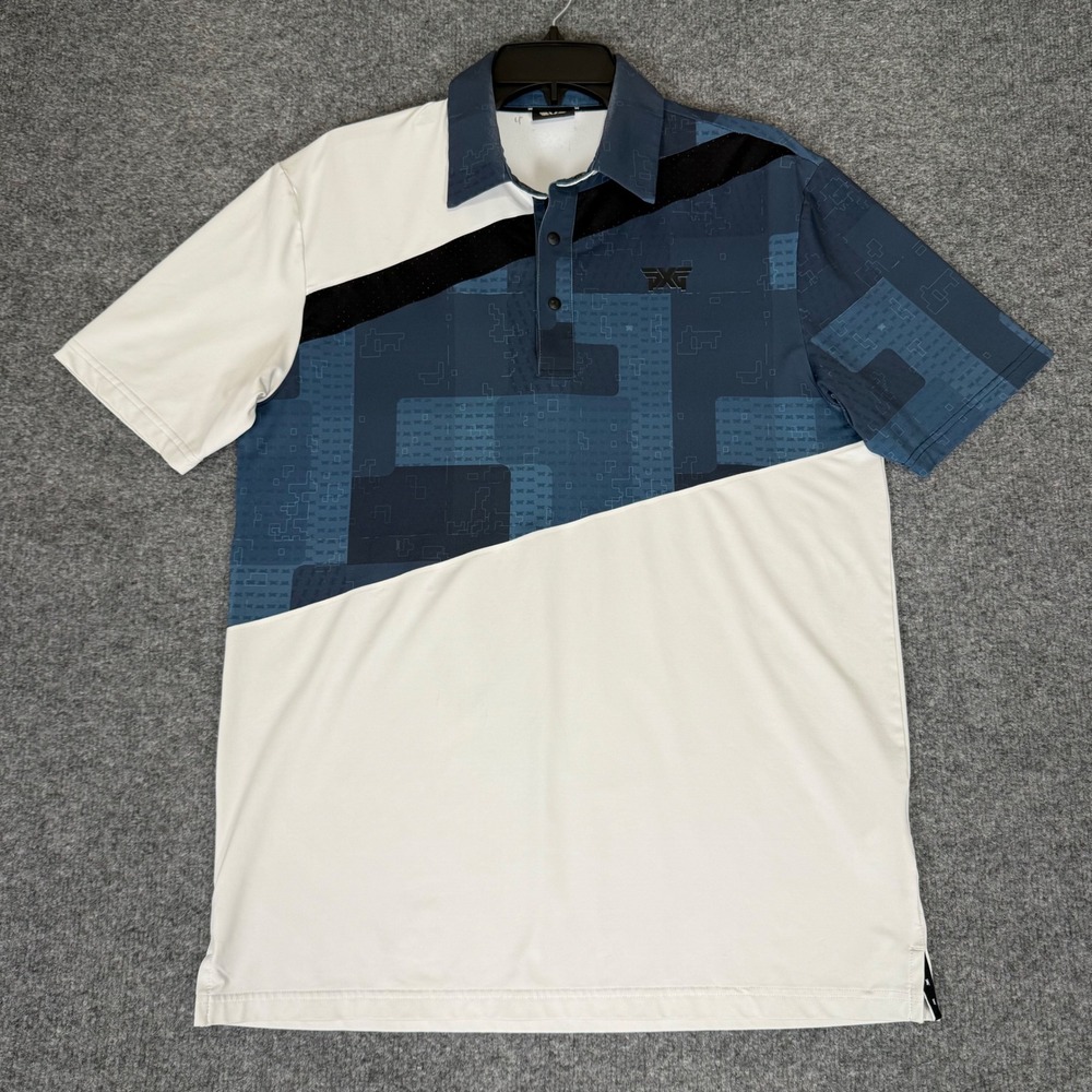 PXG Golf Polo Shirt Athletic Fit Moisture Wicking Blue White Mens‎ Size S